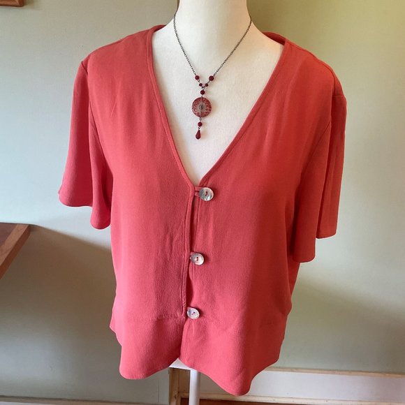 Women's Rabbit Rabbit Rabbit Designs 3-botton, short-sleeve top, coral - Picture 1 of 9